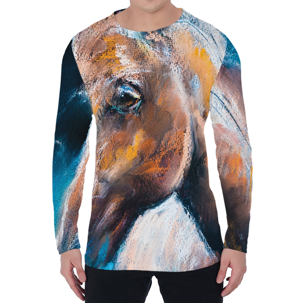 Dark Blue Horse Painting Print Men's Long Sleeve T-Shirt