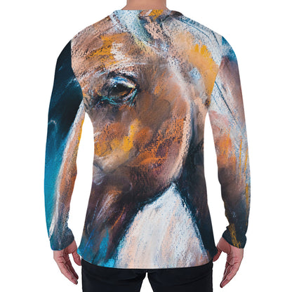 Dark Blue Horse Painting Print Men's Long Sleeve T-Shirt