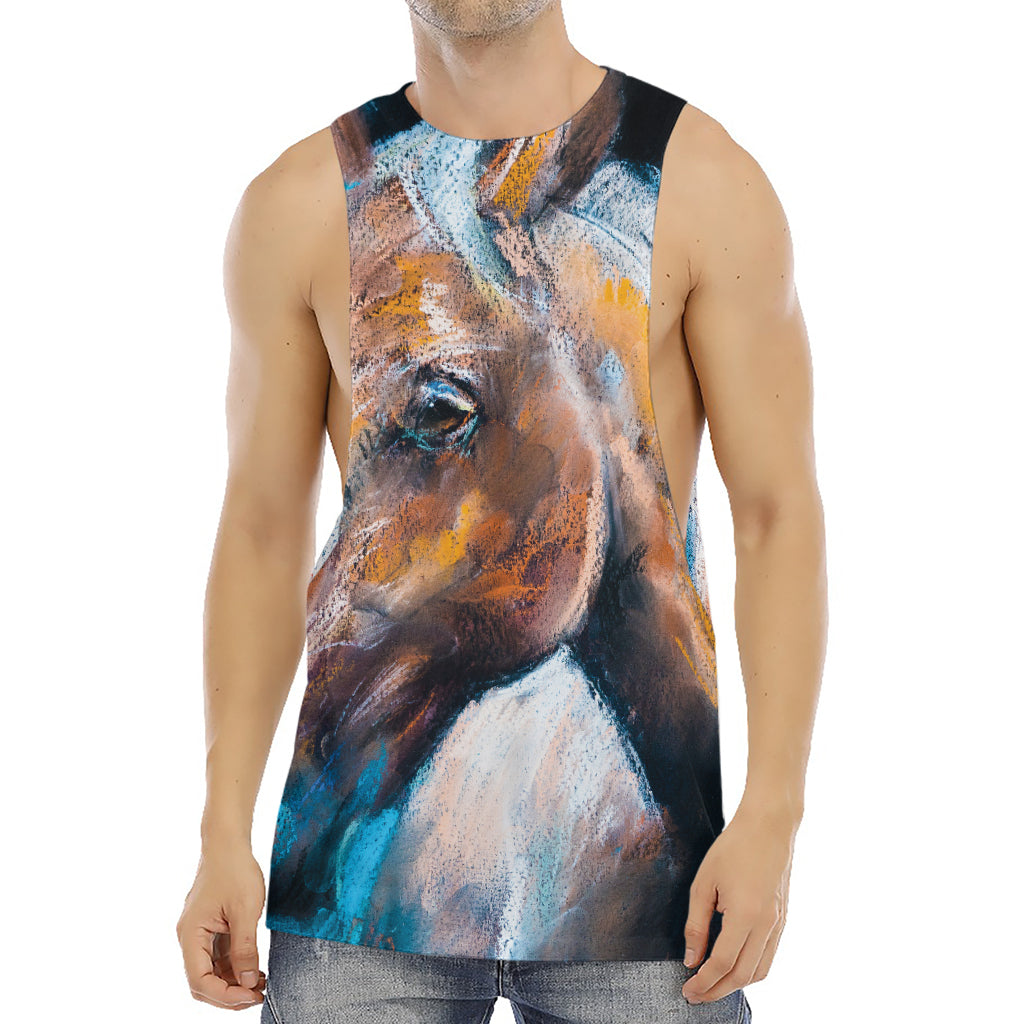 Dark Blue Horse Painting Print Men's Muscle Tank Top
