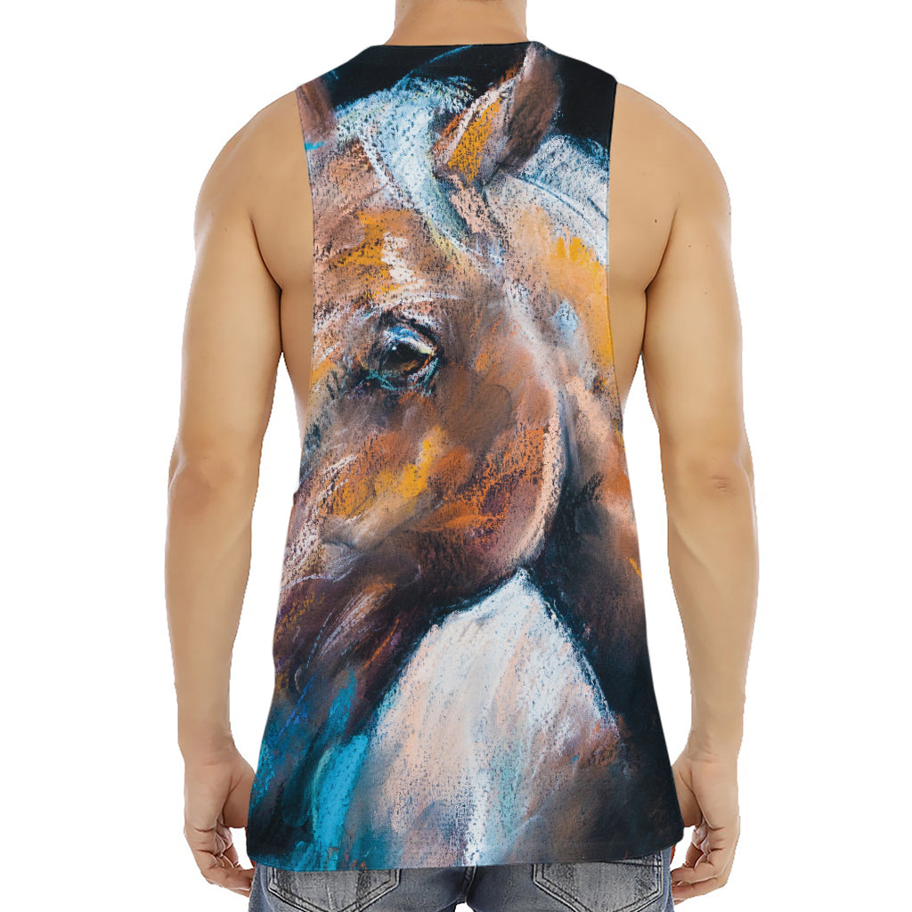 Dark Blue Horse Painting Print Men's Muscle Tank Top