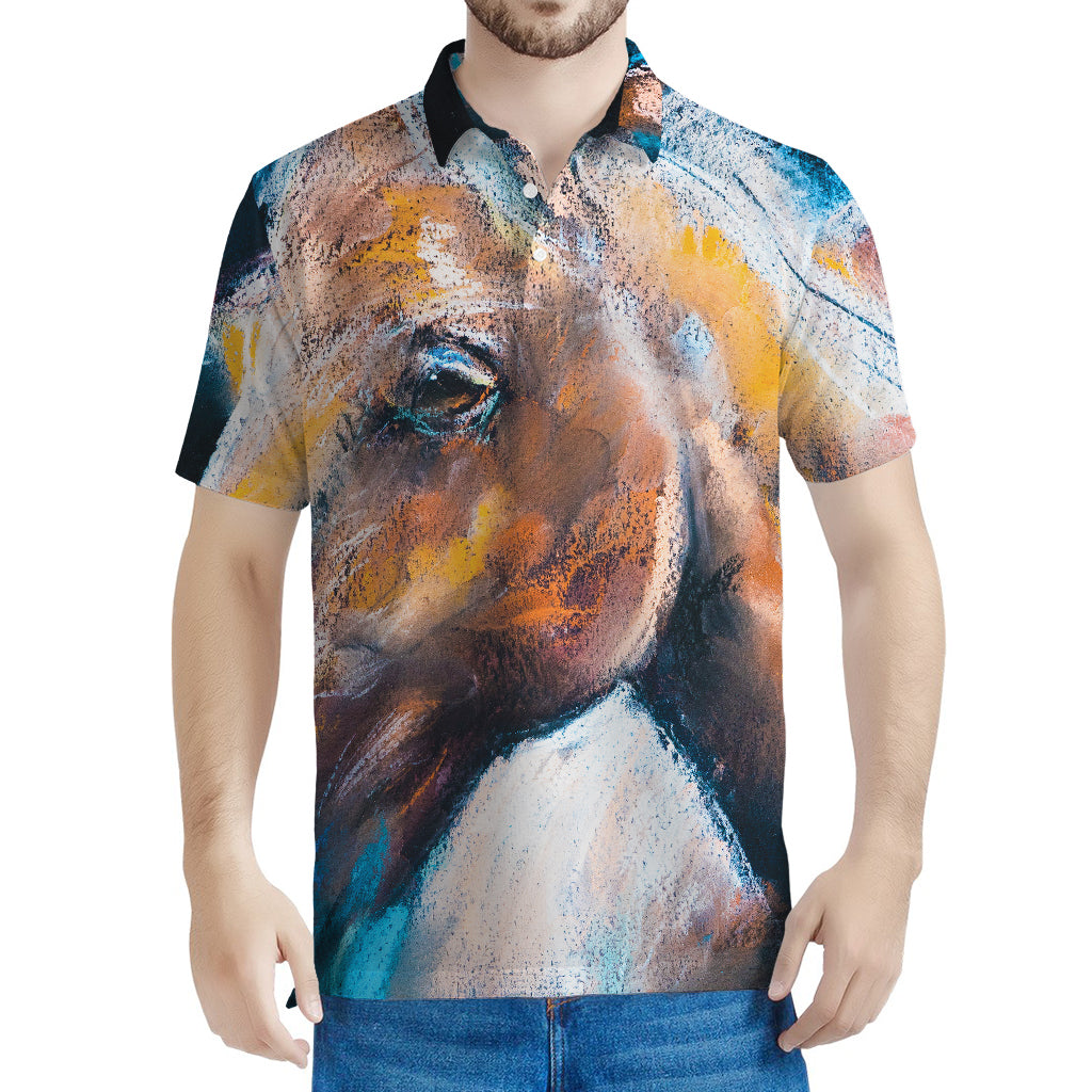 Dark Blue Horse Painting Print Men's Polo Shirt