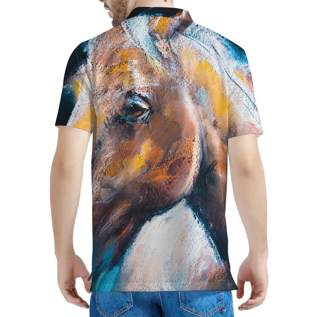 Dark Blue Horse Painting Print Men's Polo Shirt
