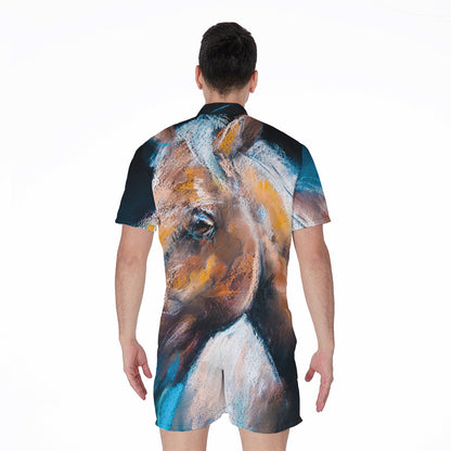 Dark Blue Horse Painting Print Men's Rompers