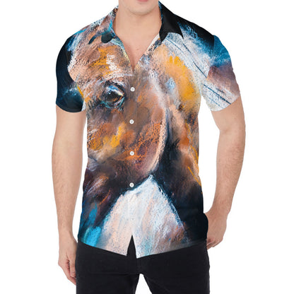 Dark Blue Horse Painting Print Men's Shirt