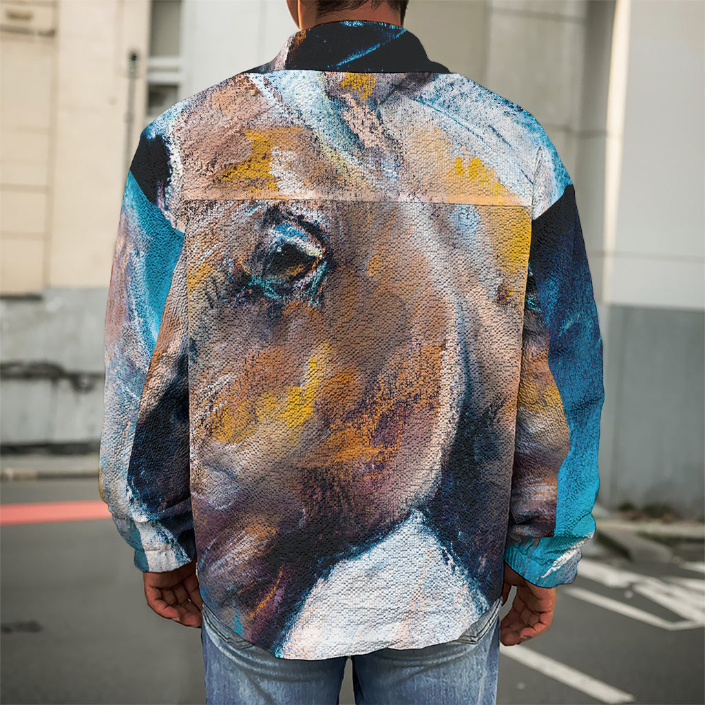 Dark Blue Horse Painting Print Men's Shirt Jacket