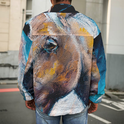 Dark Blue Horse Painting Print Men's Shirt Jacket