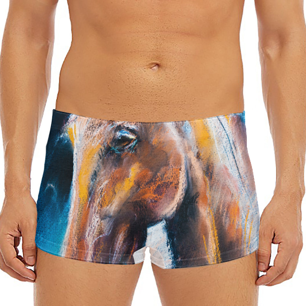 Dark Blue Horse Painting Print Men's Short Boxer Briefs