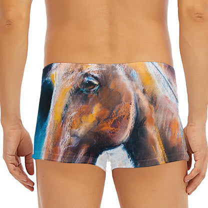 Dark Blue Horse Painting Print Men's Short Boxer Briefs