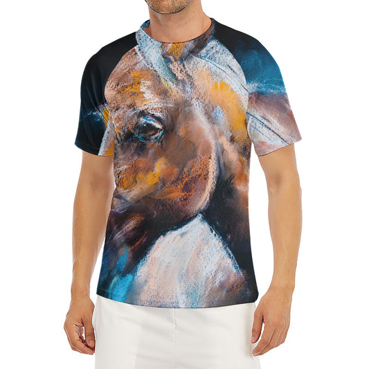 Dark Blue Horse Painting Print Men's Short Sleeve Rash Guard