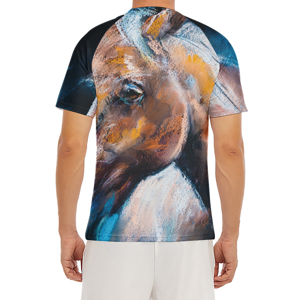Dark Blue Horse Painting Print Men's Short Sleeve Rash Guard