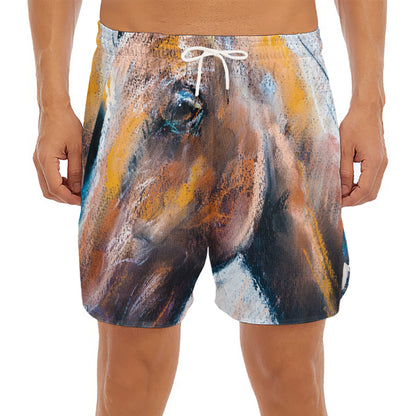 Dark Blue Horse Painting Print Men's Split Running Shorts