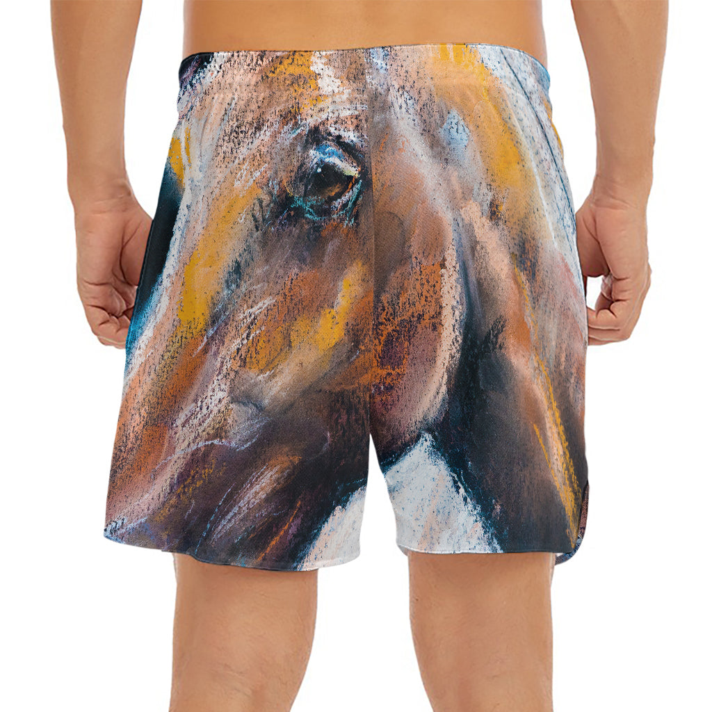 Dark Blue Horse Painting Print Men's Split Running Shorts
