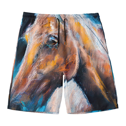 Dark Blue Horse Painting Print Men's Swim Trunks