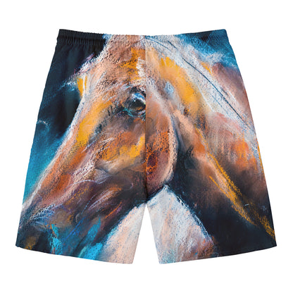 Dark Blue Horse Painting Print Men's Swim Trunks