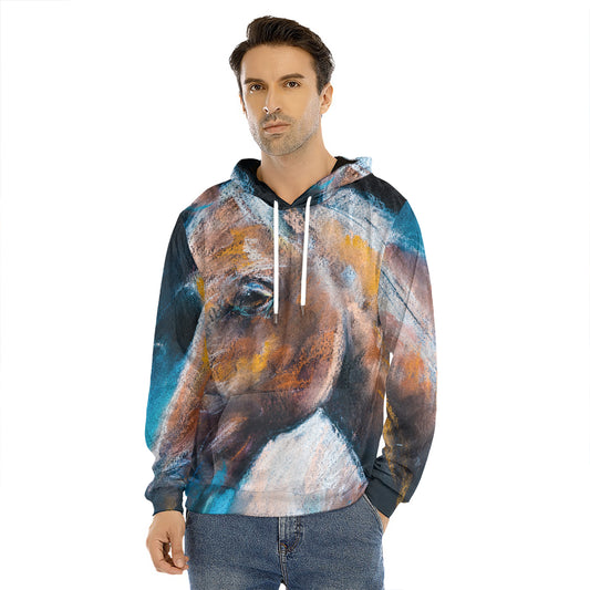 Dark Blue Horse Painting Print Men's Velvet Pullover Hoodie
