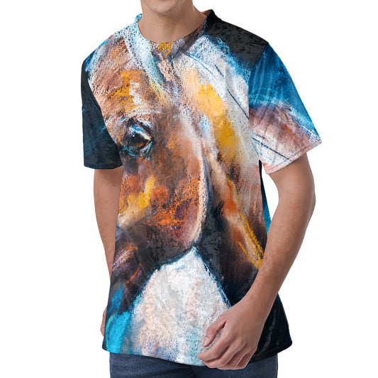 Dark Blue Horse Painting Print Men's Velvet T-Shirt