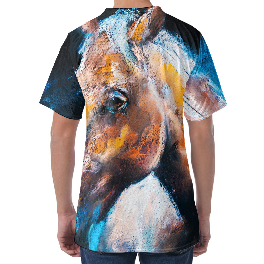Dark Blue Horse Painting Print Men's Velvet T-Shirt