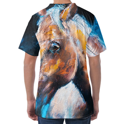 Dark Blue Horse Painting Print Men's Velvet T-Shirt
