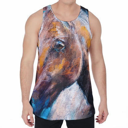 Dark Blue Horse Painting Print Men's Velvet Tank Top