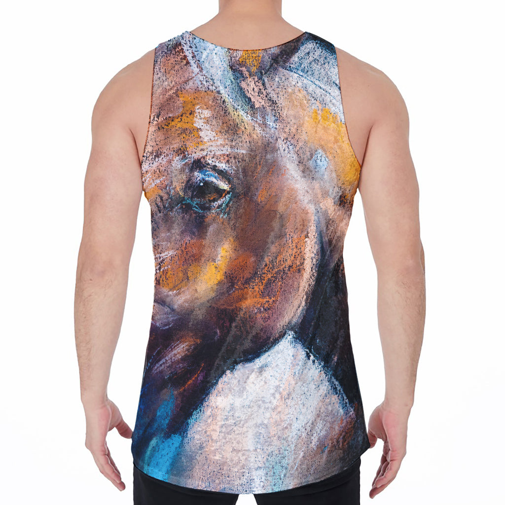 Dark Blue Horse Painting Print Men's Velvet Tank Top