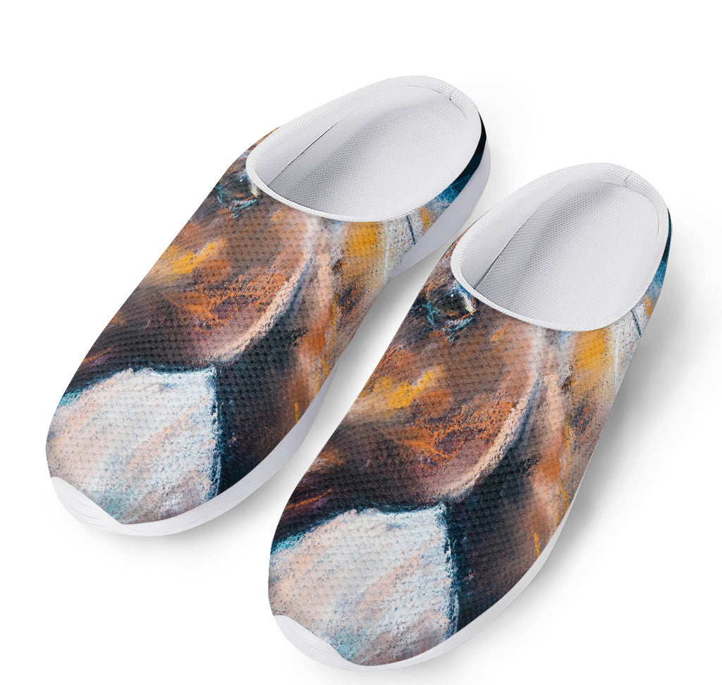 Dark Blue Horse Painting Print Mesh Casual Shoes