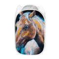 Dark Blue Horse Painting Print Mesh Laundry Hamper
