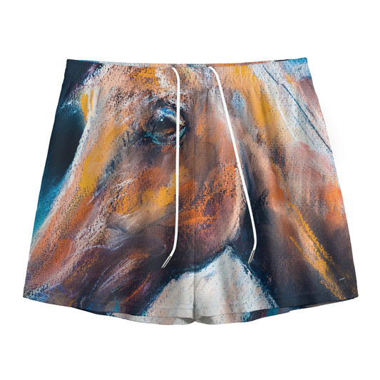 Dark Blue Horse Painting Print Mesh Shorts
