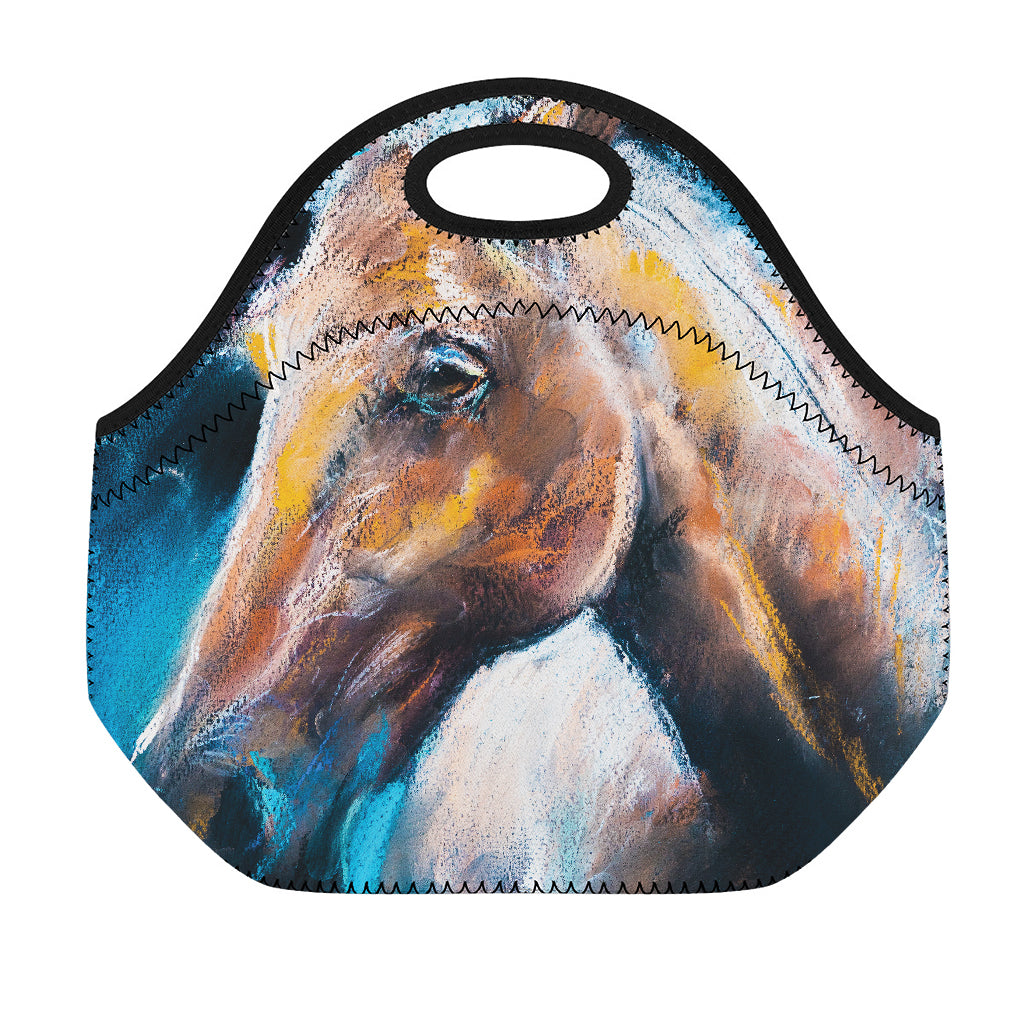Dark Blue Horse Painting Print Neoprene Lunch Bag