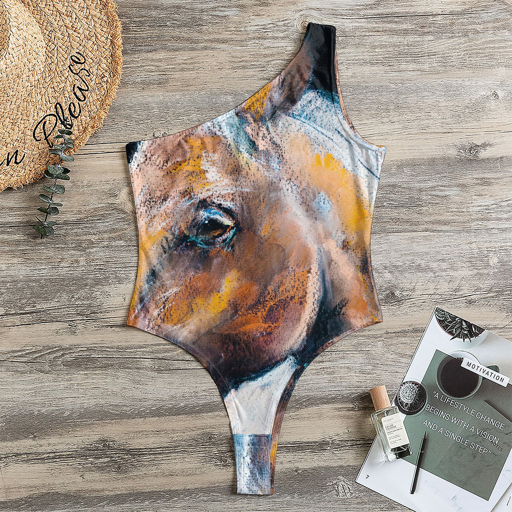 Dark Blue Horse Painting Print One Shoulder Bodysuit