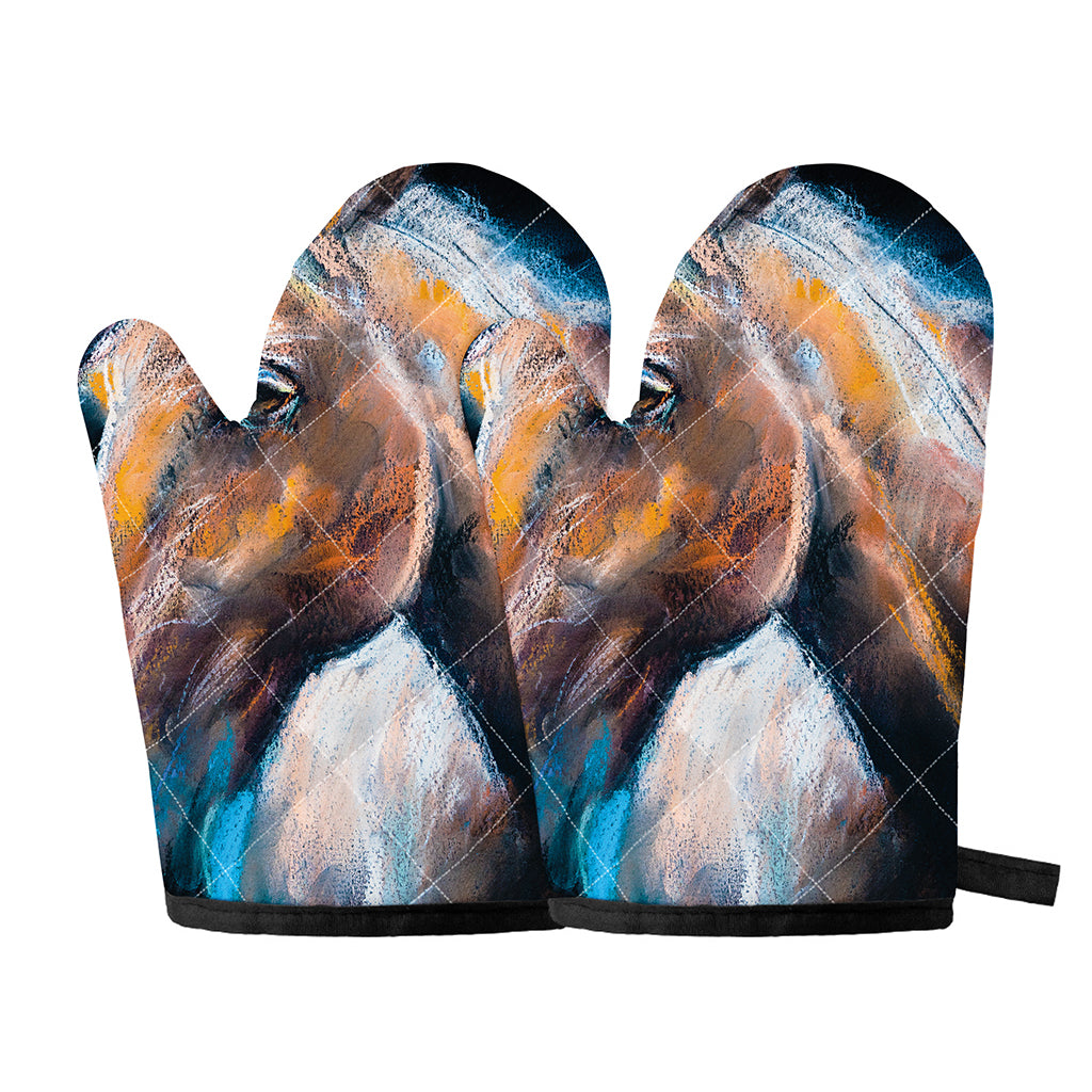 Dark Blue Horse Painting Print Oven Mitts