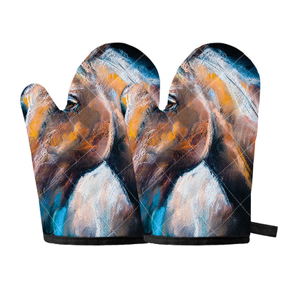 Dark Blue Horse Painting Print Oven Mitts
