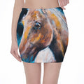 Dark Blue Horse Painting Print Pencil Mini Skirt