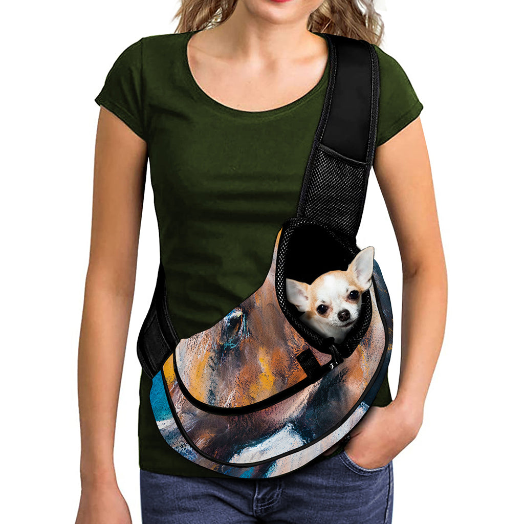 Dark Blue Horse Painting Print Pet Sling Carrier