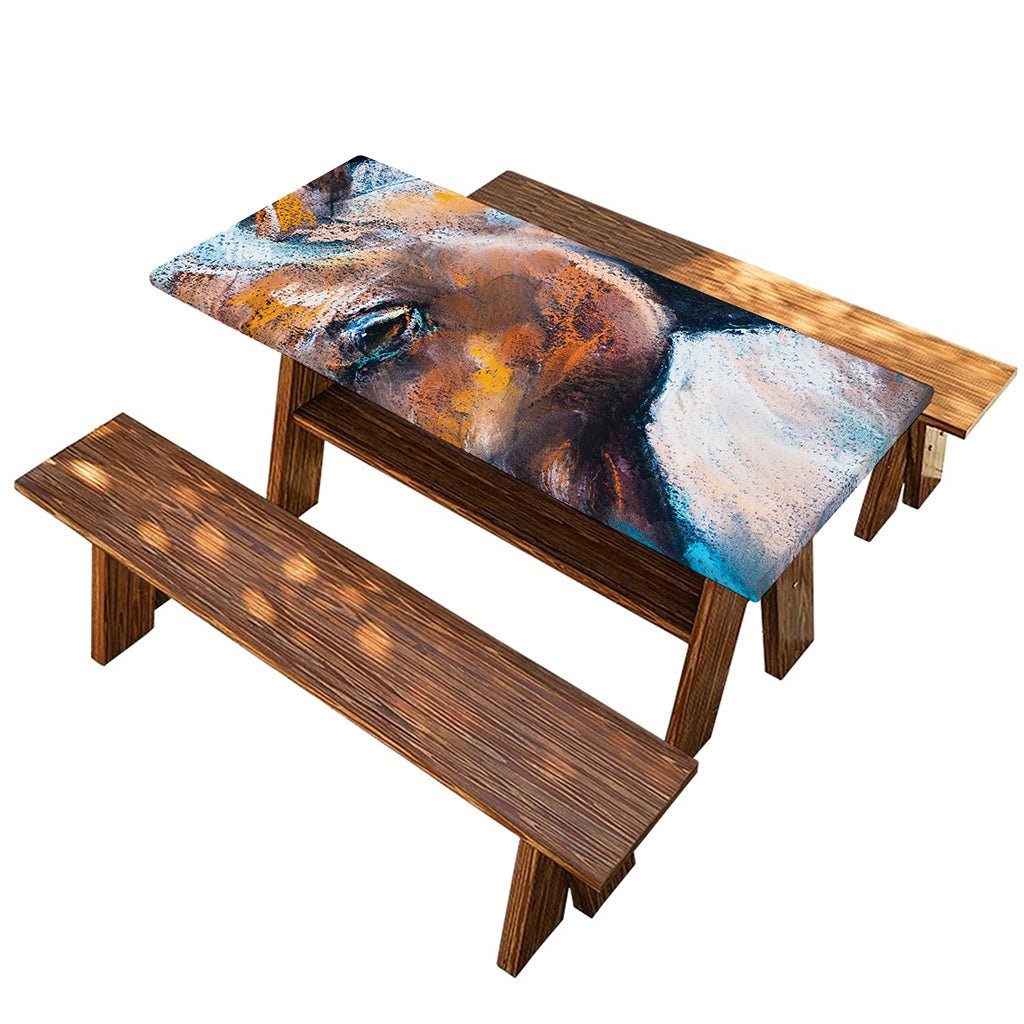 Dark Blue Horse Painting Print Picnic Table Cover