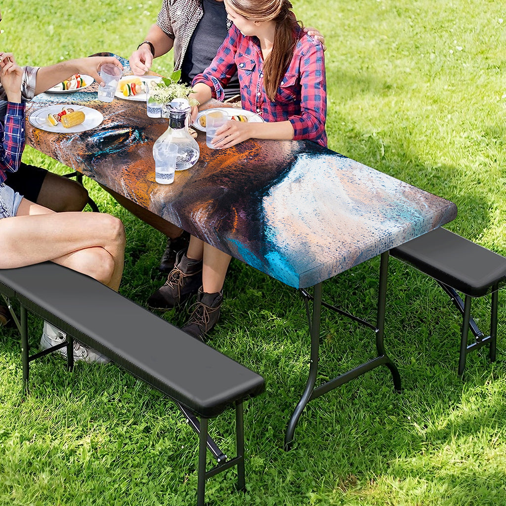 Dark Blue Horse Painting Print Picnic Table Cover