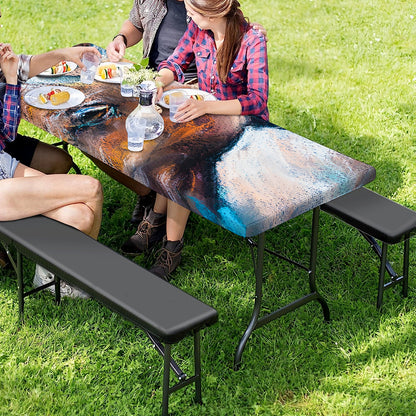 Dark Blue Horse Painting Print Picnic Table Cover