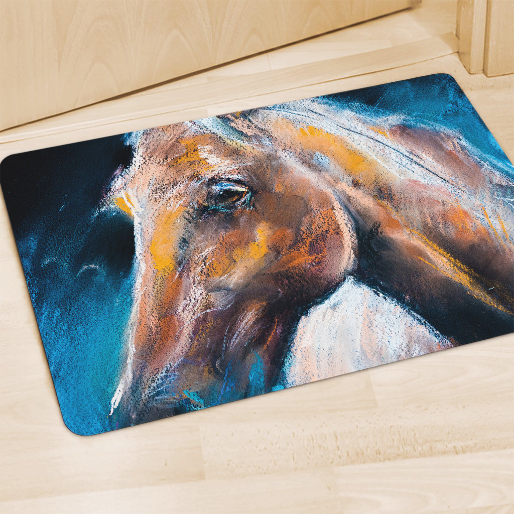 Dark Blue Horse Painting Print Polyester Doormat