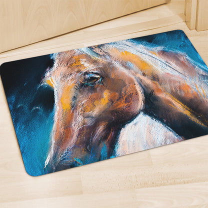 Dark Blue Horse Painting Print Polyester Doormat