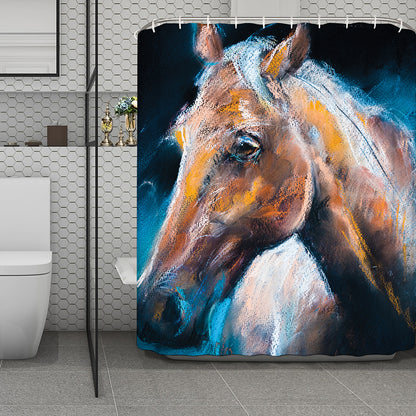 Dark Blue Horse Painting Print Polyester Shower Curtain