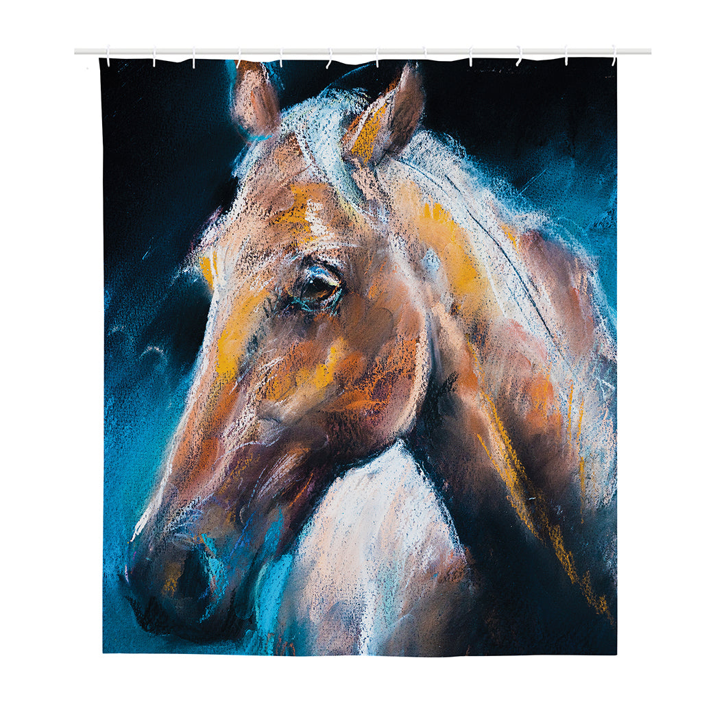 Dark Blue Horse Painting Print Polyester Shower Curtain