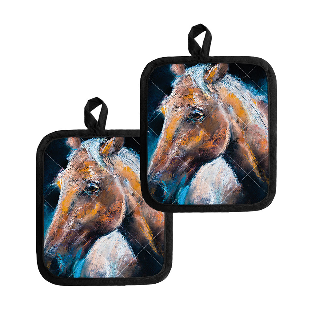 Dark Blue Horse Painting Print Pot Holders