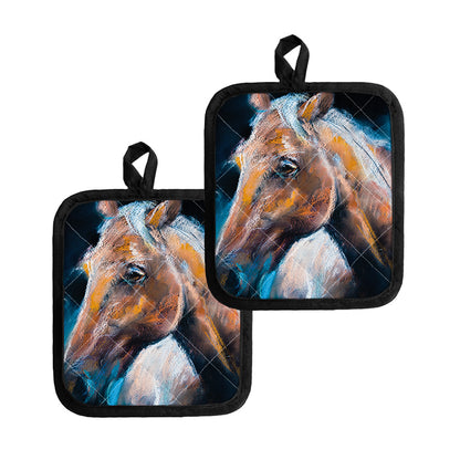 Dark Blue Horse Painting Print Pot Holders