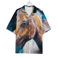 Dark Blue Horse Painting Print Rayon Hawaiian Shirt