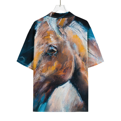 Dark Blue Horse Painting Print Rayon Hawaiian Shirt