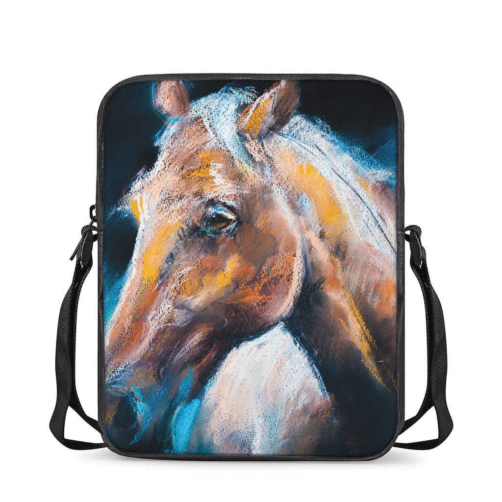 Dark Blue Horse Painting Print Rectangular Crossbody Bag