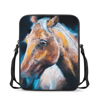 Dark Blue Horse Painting Print Rectangular Crossbody Bag