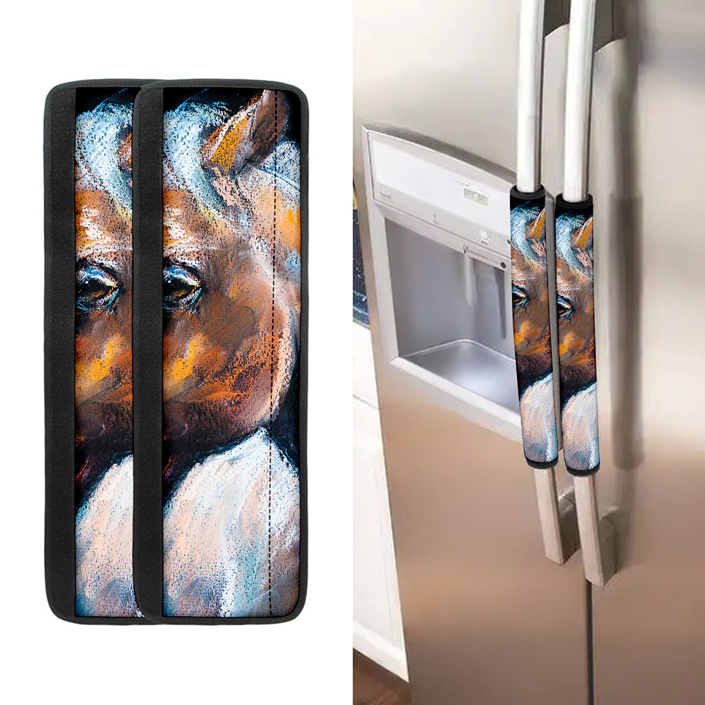 Dark Blue Horse Painting Print Refrigerator Handle Covers