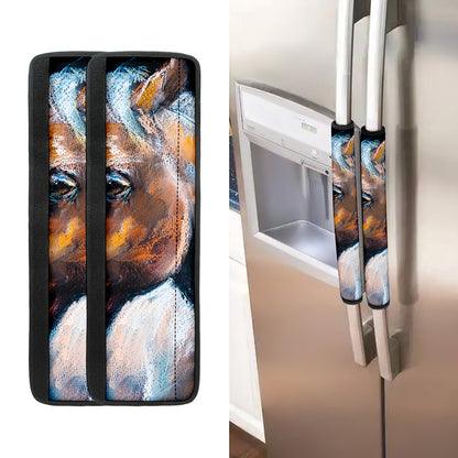 Dark Blue Horse Painting Print Refrigerator Handle Covers