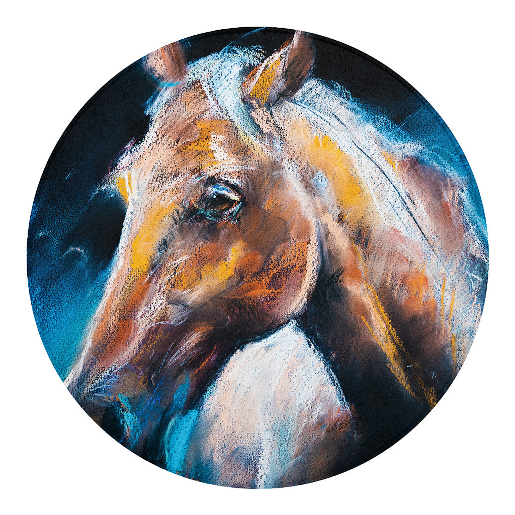 Dark Blue Horse Painting Print Round Blanket