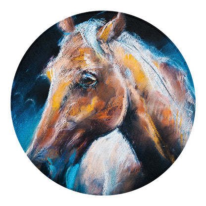 Dark Blue Horse Painting Print Round Blanket